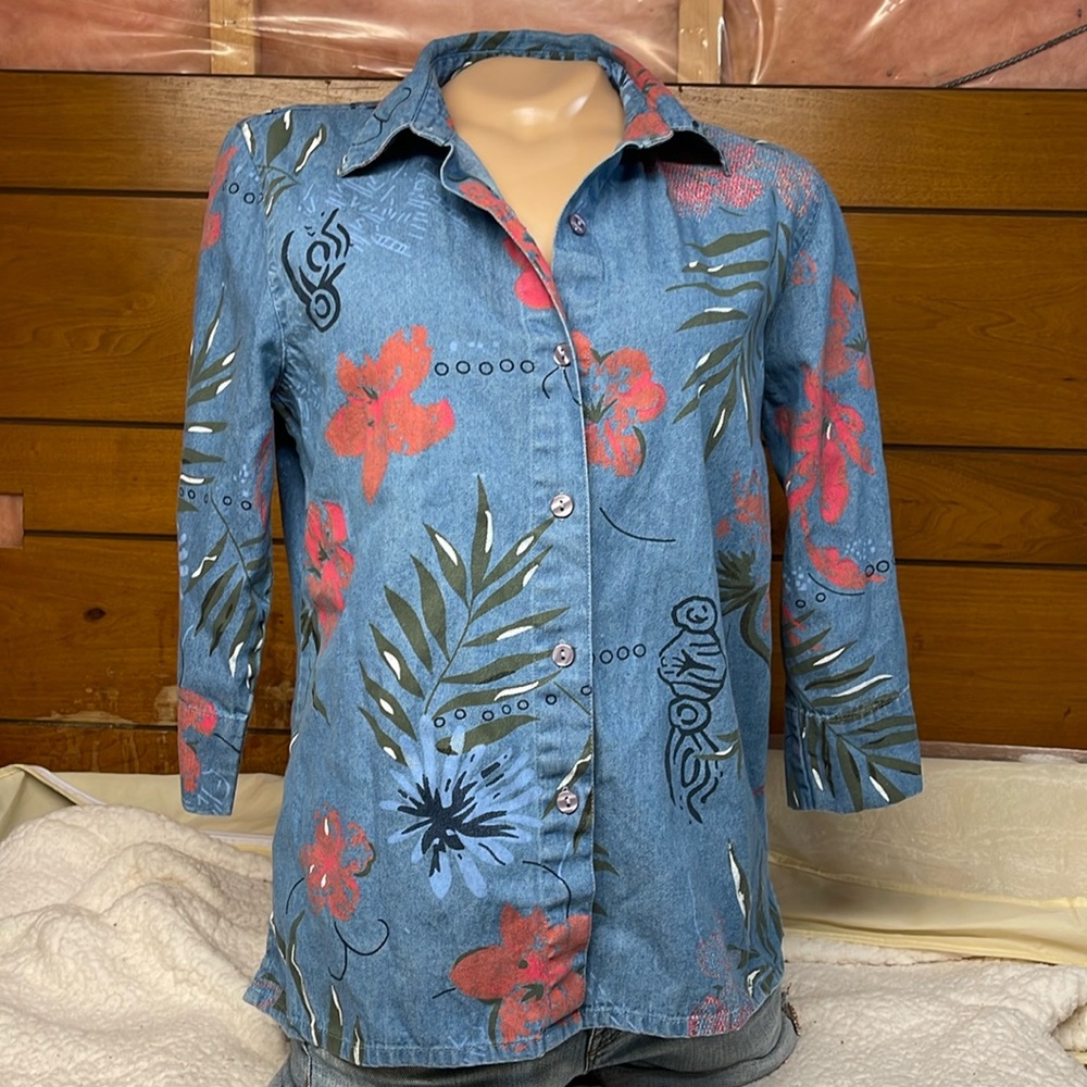 Serengeti Women's Blouse Size Small- 3/4 Sleeve- Cotton - Made in India